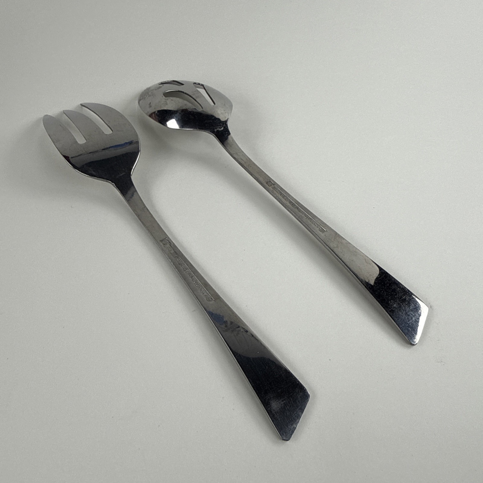 Vtg Stanley Roberts Japan Stainless Steel Serving Set MCM Pierced Spoon Fork 2pc