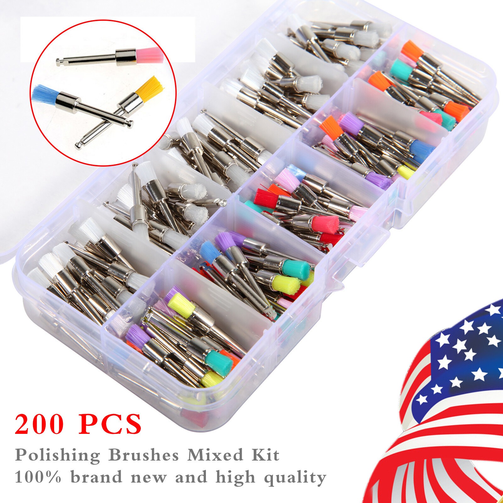 200Pcs Dental Nylon Materials Closure Flat Polishing Prophylaxis Brushes