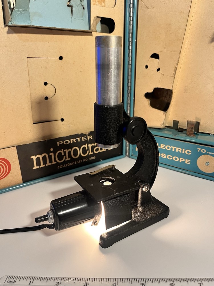Vintage Porter Microcraft Microscope Lab Kit #2105 Electric Light Working