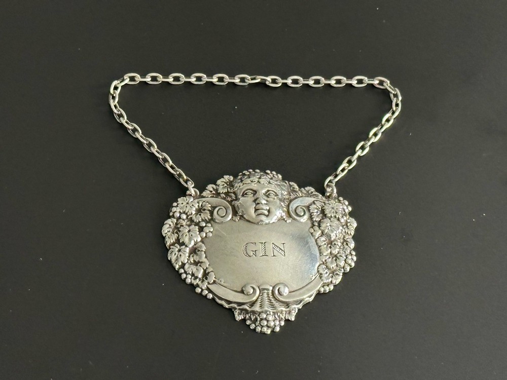 Solid Silver Bacchus Cherub Gin Decanter Label Wine Label Turner & Simpson 1971