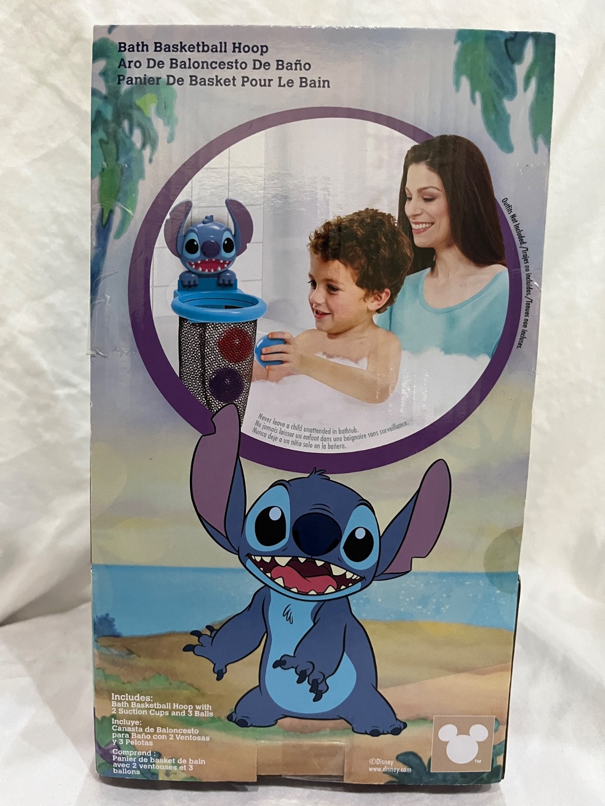Disney Stitch Baby Bath Time Toy Floating Balls BasketBall Hoop Suctions NIB