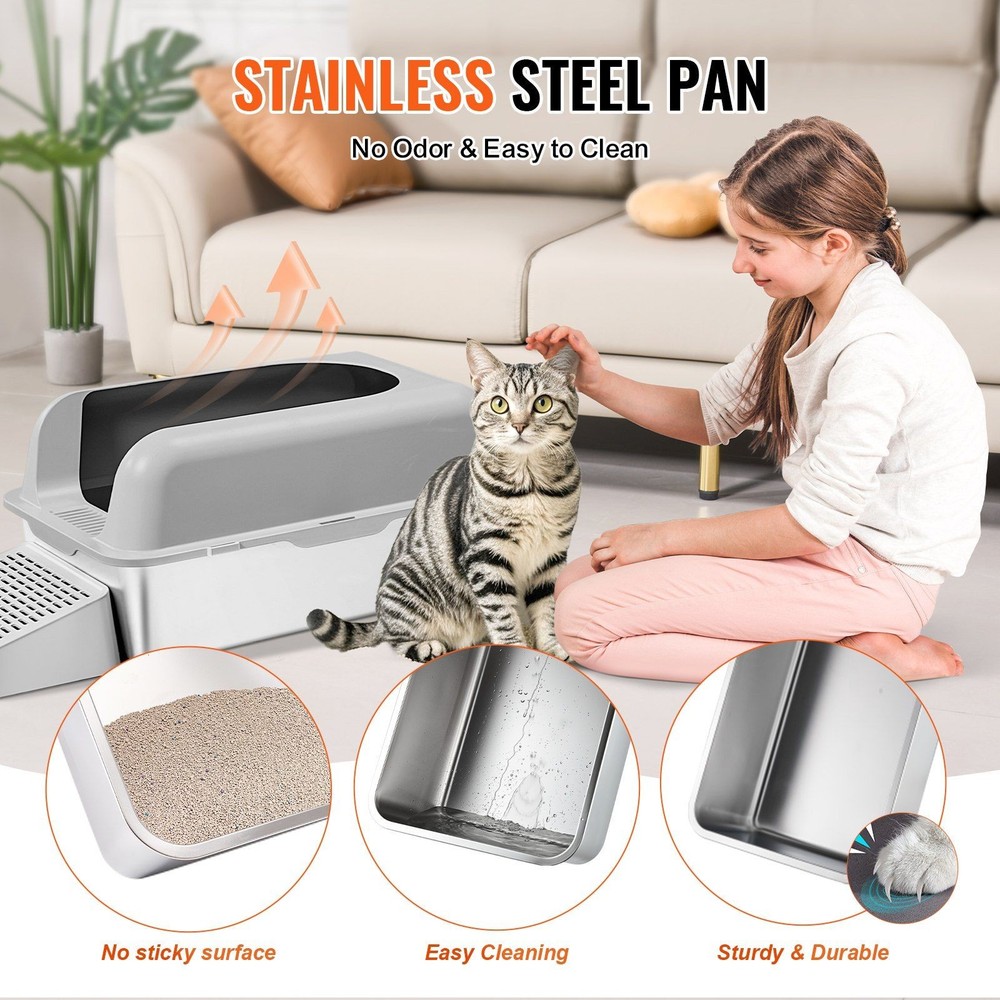 Odor Control Cat Litter Container Extra Deep 6in Washable Steel