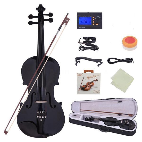 Glarry GV102 4/4 solid wood EQ violin box bow violin string shoulder pad black.