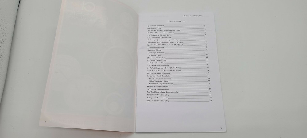 2013 Classic Instruments General Installation Manual + Sticker Speedometer More