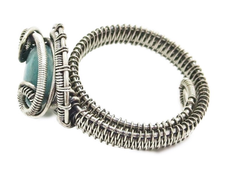 Adjustable Amazonite Wire-Wrapped Ring in Sterling Silver