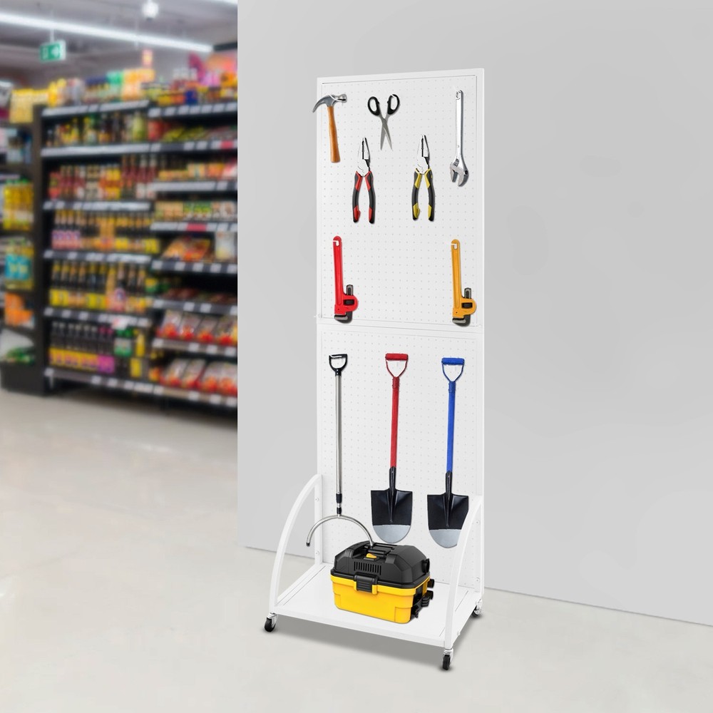 Durable Mobile Pegboard Display Stand with Wheels for Retail & Tools
