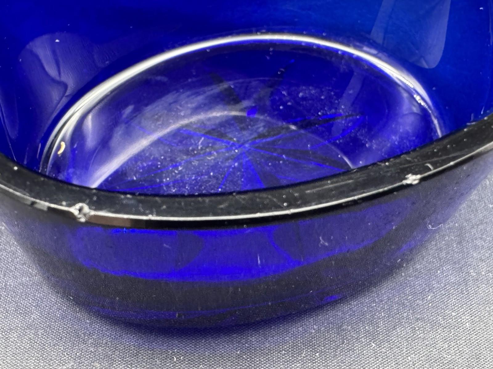 ANTIQUE FRENCH STERLING SILVER MASTER SALT CELLAR W/ COBALT BLUE GLASS INSERT