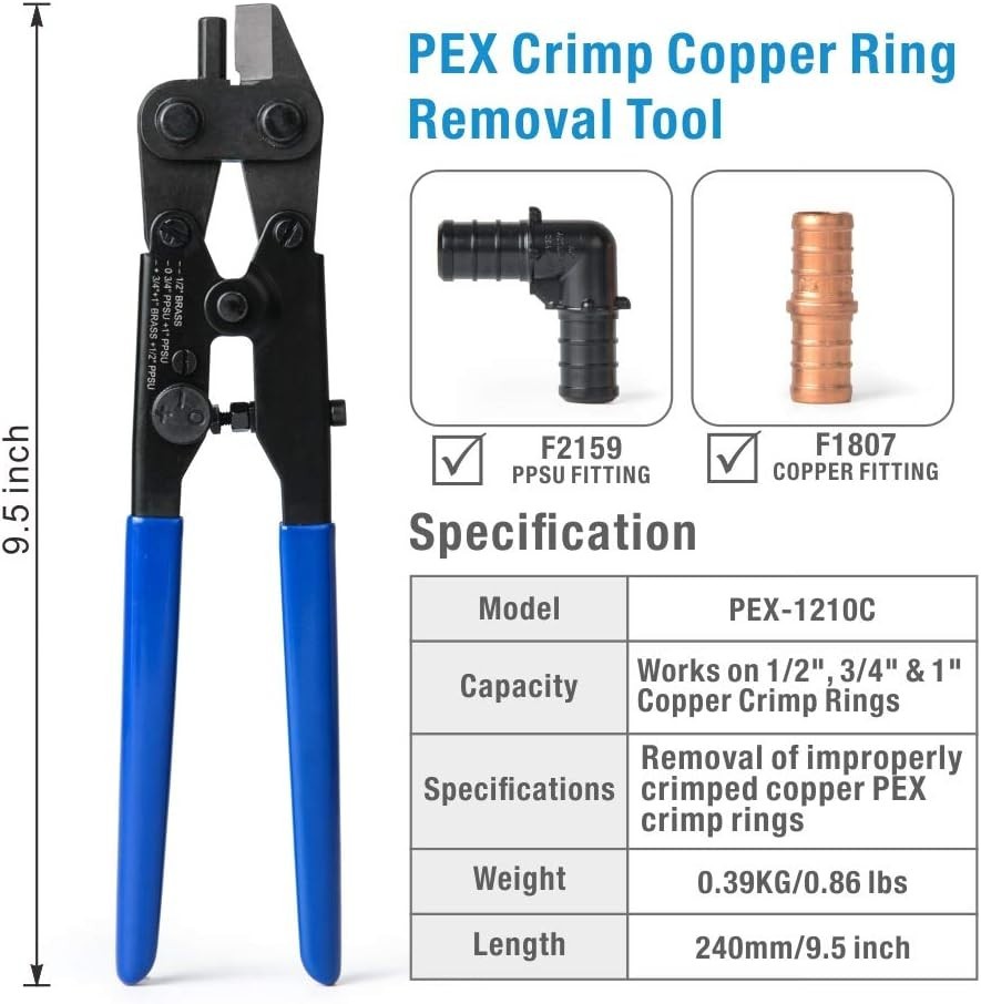 User-Friendly PEX Ring Removal Tool for Copper Crimp Rings - Size Adjustable