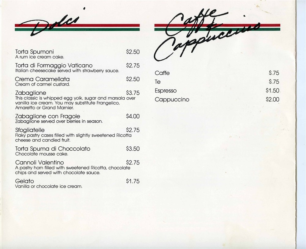 Griglia Italian Restaurant Menu