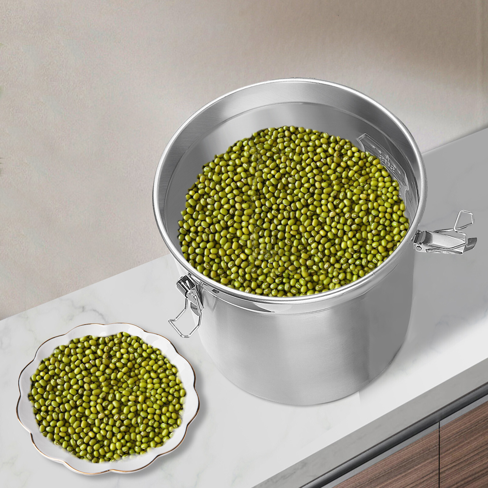 Cereal Container Kitchen Stainless Steel Food Flour Oil Storage Bucket Canister