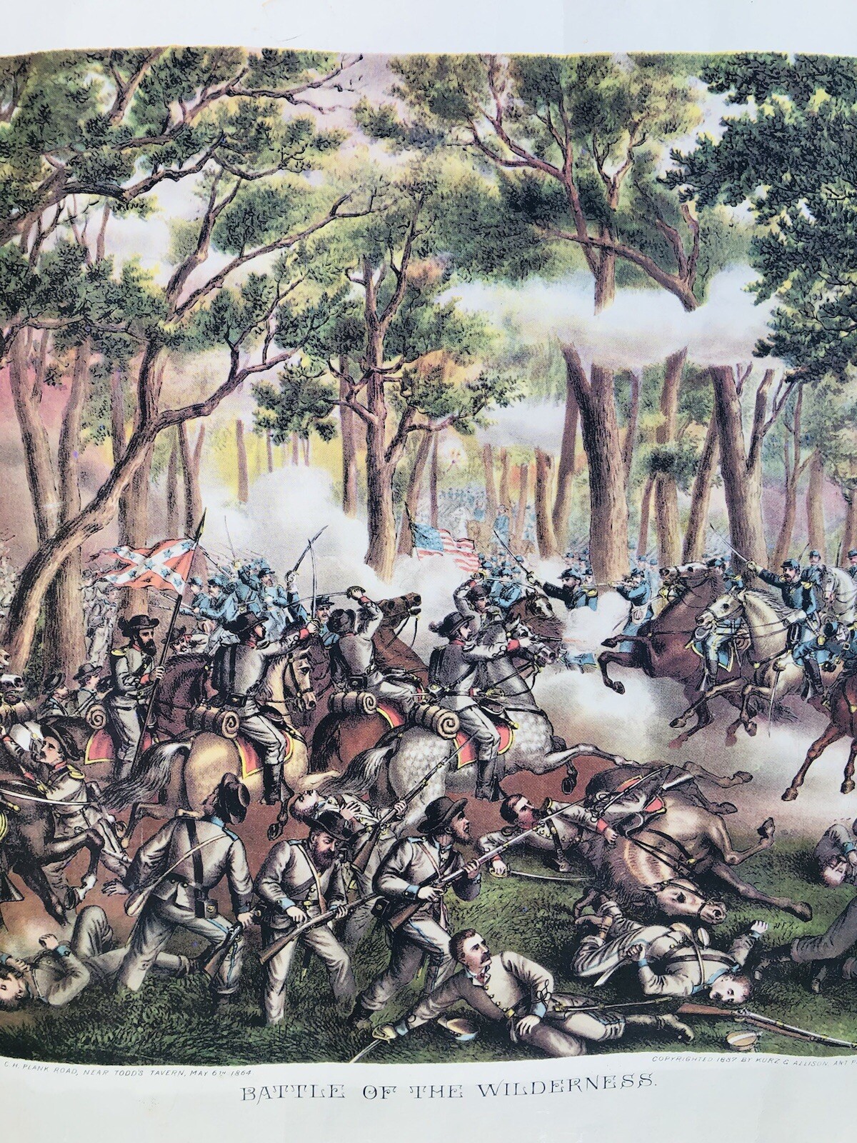 1887 Kurz & Allison "BATTLE OF THE WILDERNESS" 1864 Civil War Lithograph Print