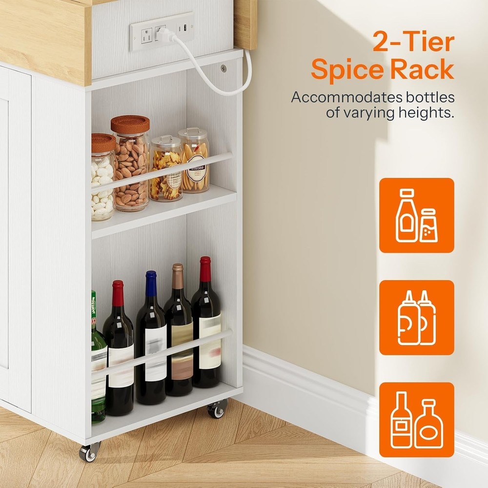 Kitchen Island with Trash Can Storage, Rolling Kitchen Island with Drop Leaf ...