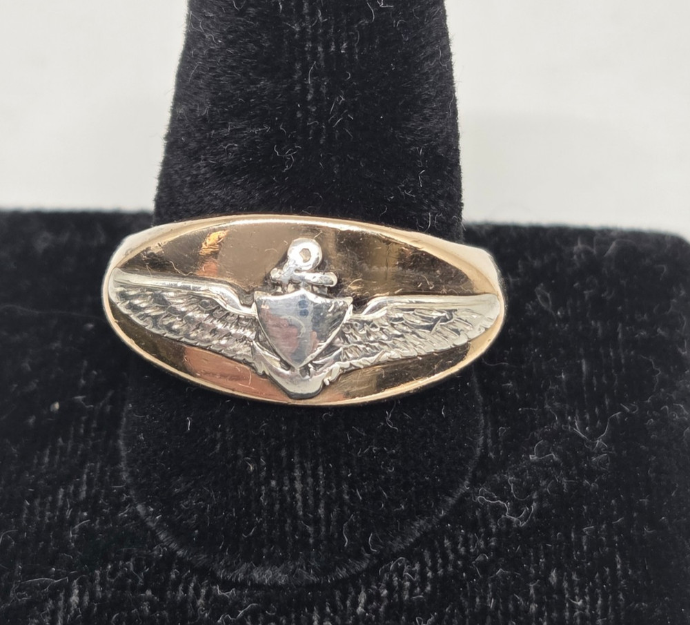 1943 US Navy Flyer 14k and Sterling Ring 8.7g size 9.75