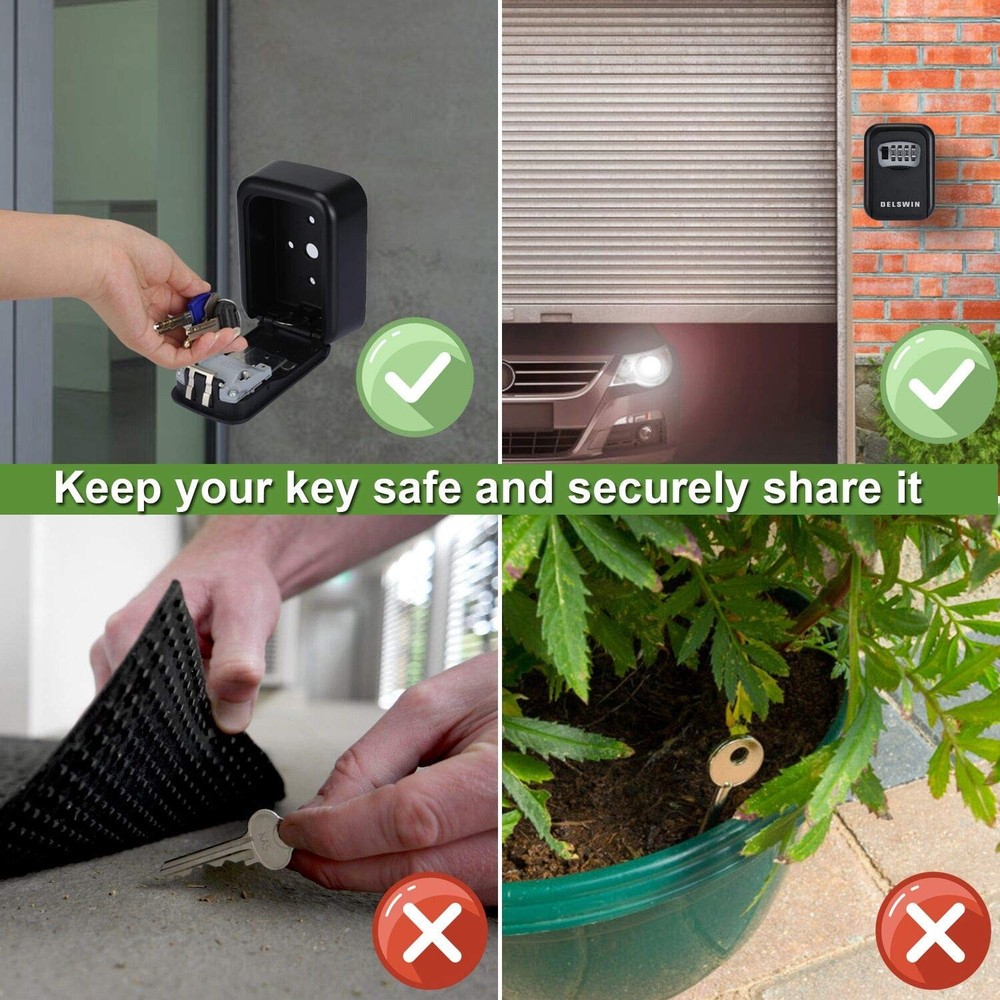 Wall Mount Key Lock Box with Resettable 4-Digit Combination, Large 7-Key Capa...