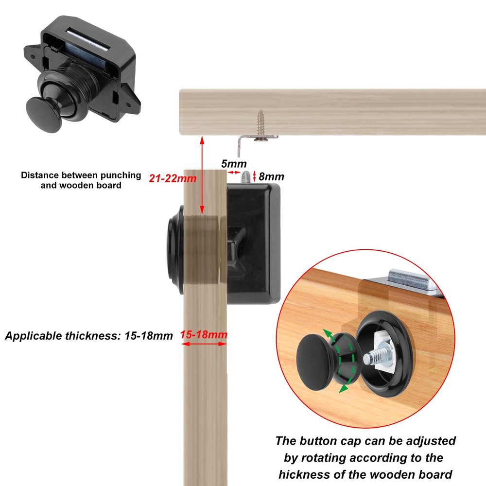 5 Pack Push Button Latch Cabinet Door Catch Keyless Cupboard Locks for Black