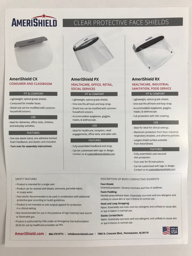 AMERISHIELD RX PROTECTIVE FACE SHIELDS QTY 70 NEW OPEN BOX