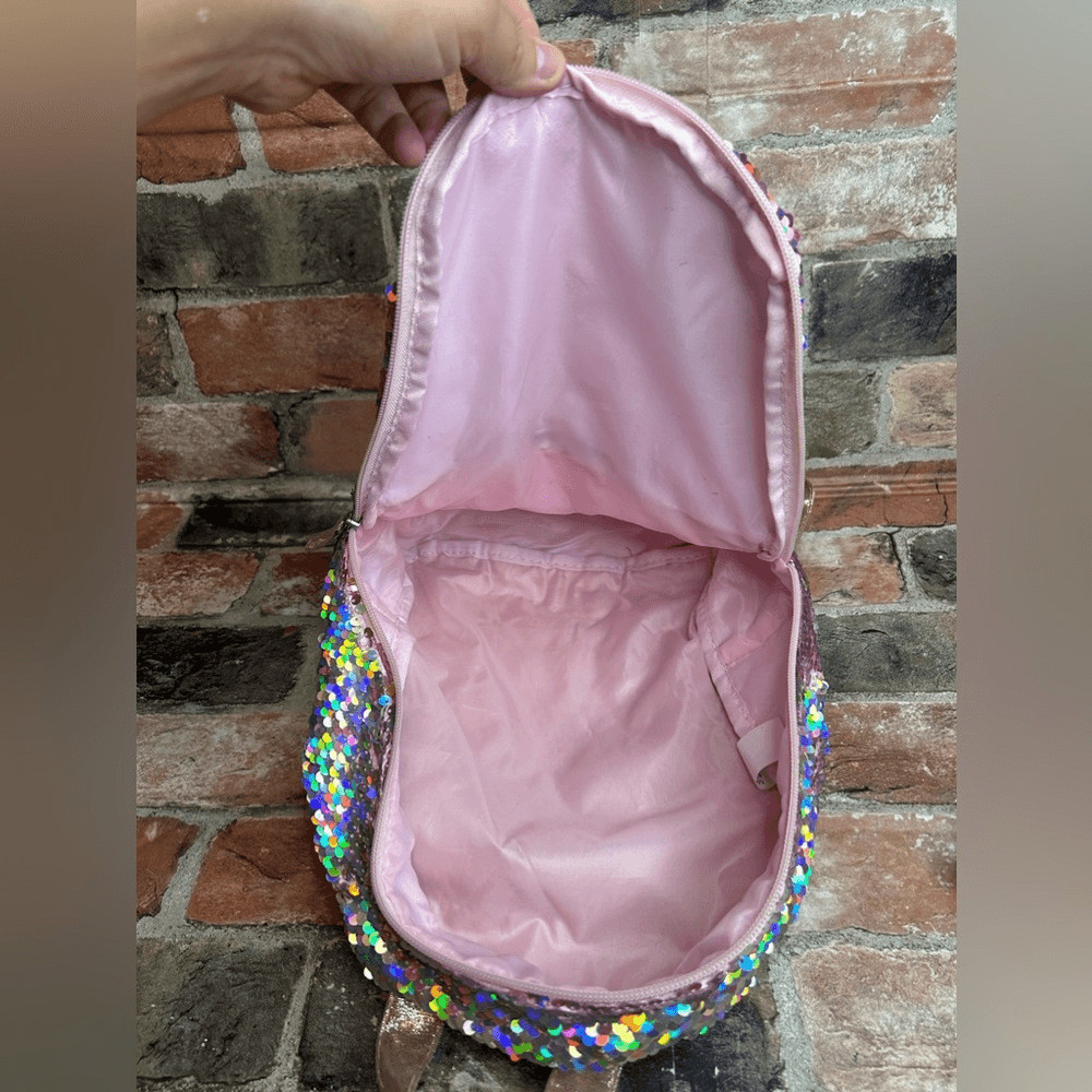 Pink Sequined Furry Mini Backpack