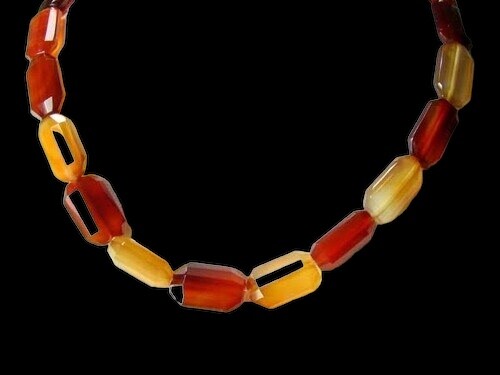 Premium! Faceted Natural Carnelian Agate Rectangular Bead Strand | 12x18mm |