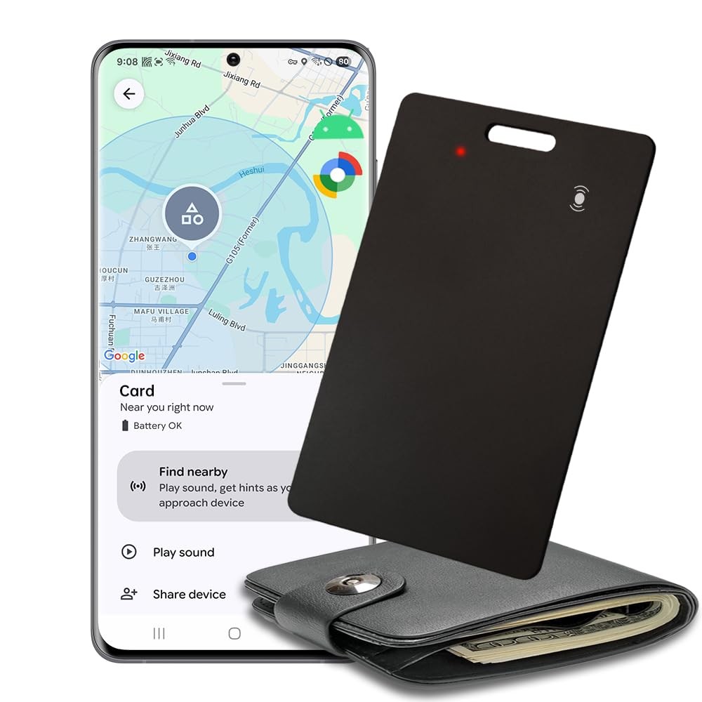 IP68 Waterproof Wallet Tracker Card for Android, Wireless Rechargeable BLACK