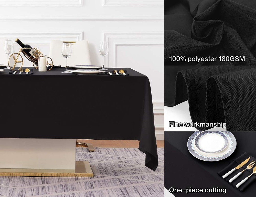 Black Tablecloth 60x102 Inch Rectangular Polyester Wedding Banquet 2 PCS