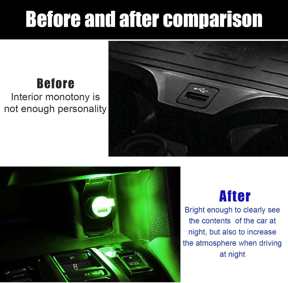 5 PCS USB LED Car Interior Atmosphere Lamp, Portable Mini LED Night Light, Plug-
