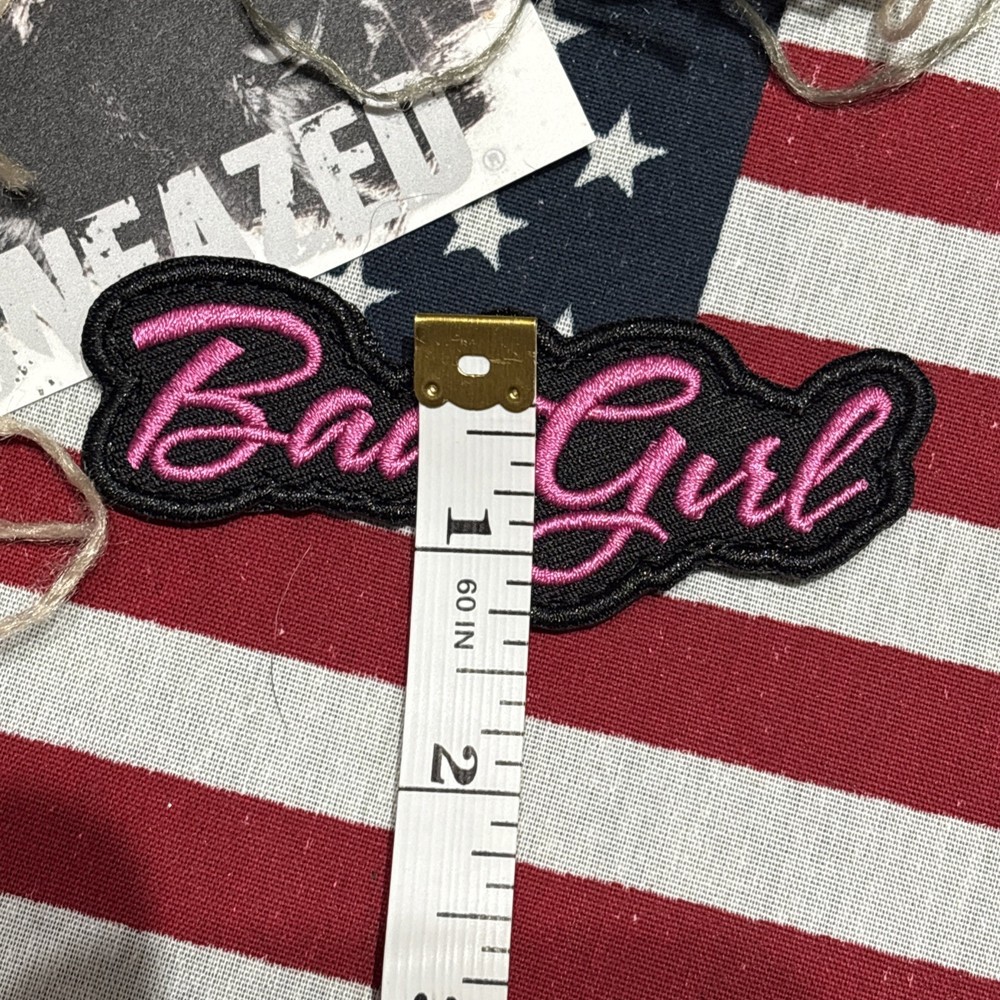 Bad Girl Tactical Hook Loop Patch Embroidered ~3x3” Pink And Black