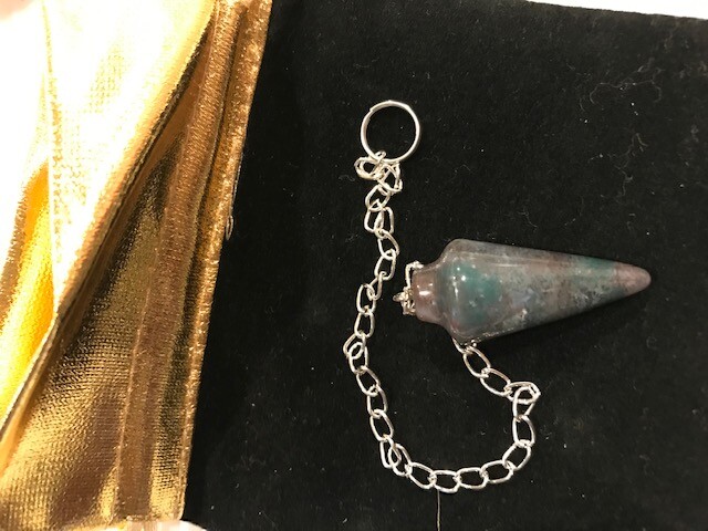 Pendulum with Chain, Greenish Gray  Stone