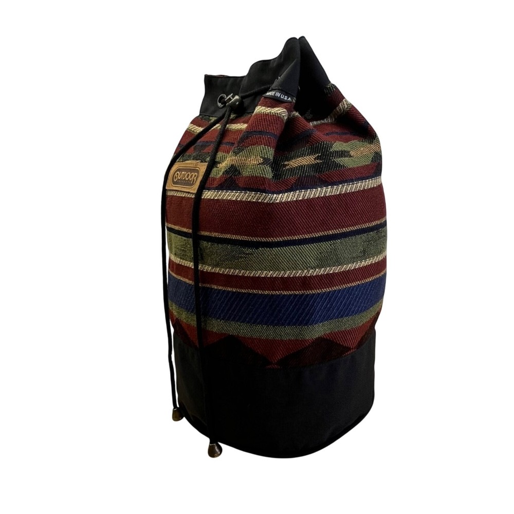 Outdoor Products Black & Red Striped Pattern Canvas & Adjustable Strap Backpack
