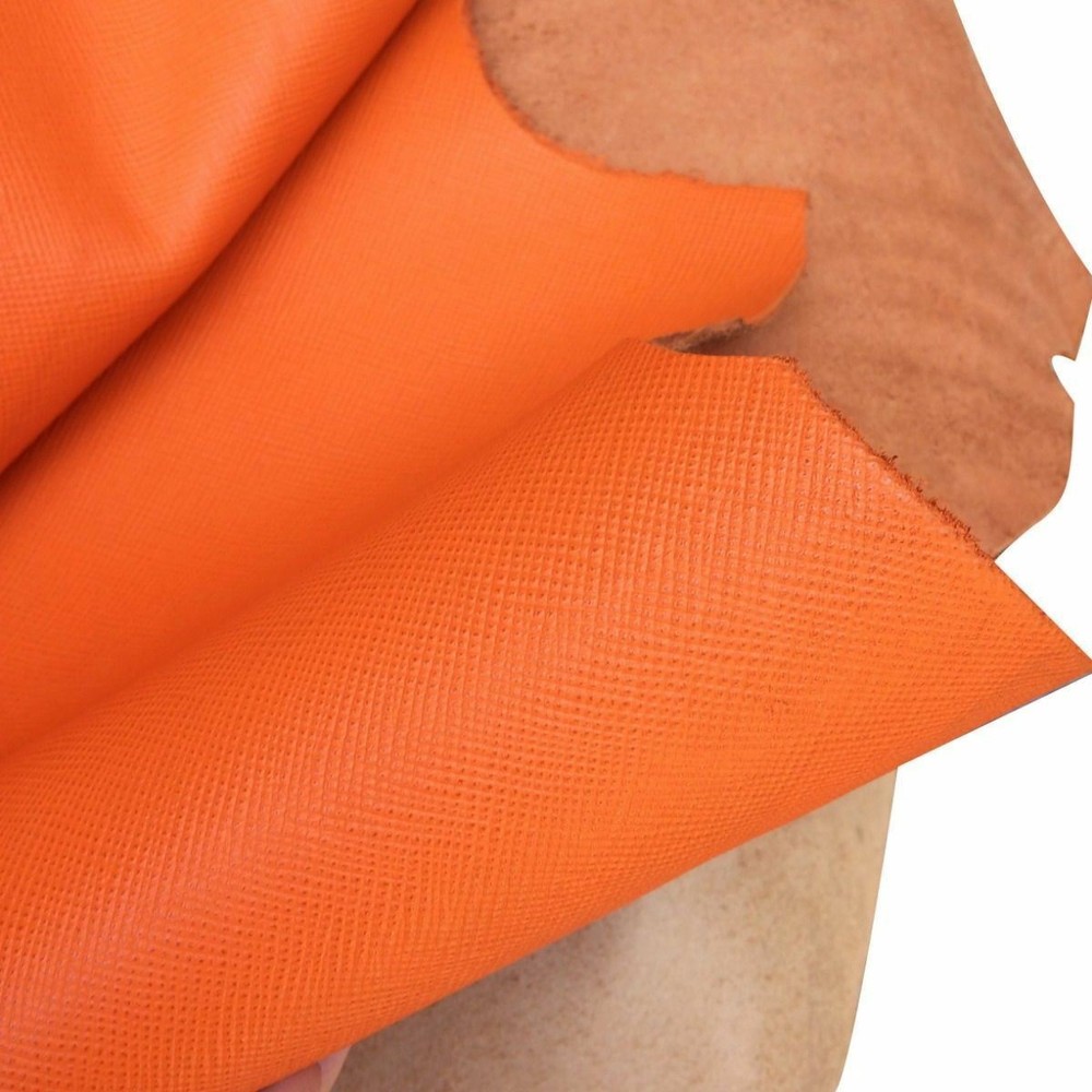 Orange taiga First layer leather material cross pattern cowhide Leathercraft DIY