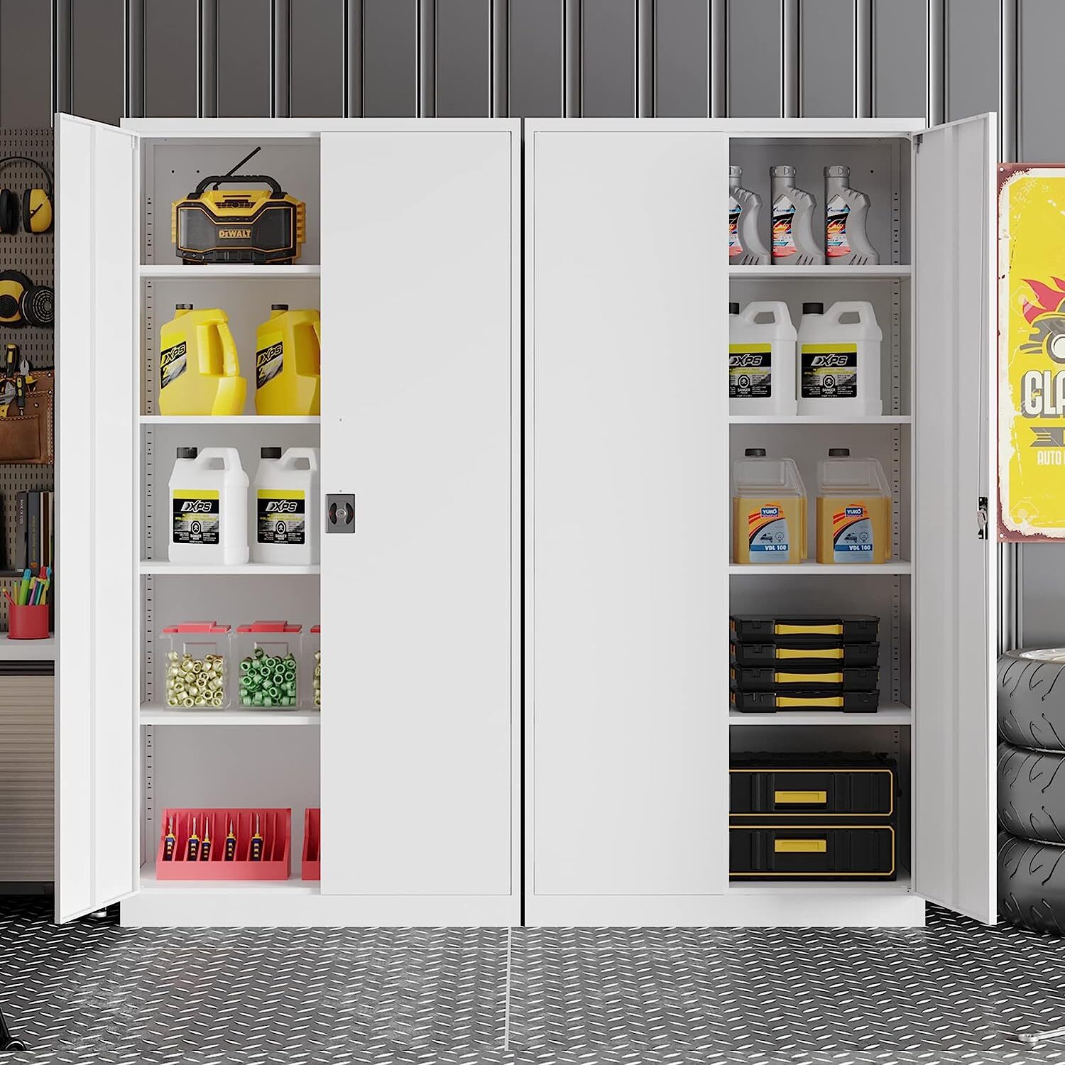 Metal Storage Cabinet,71” Tall Garage Cabinet w/Locking Doors Adjustable Shelves