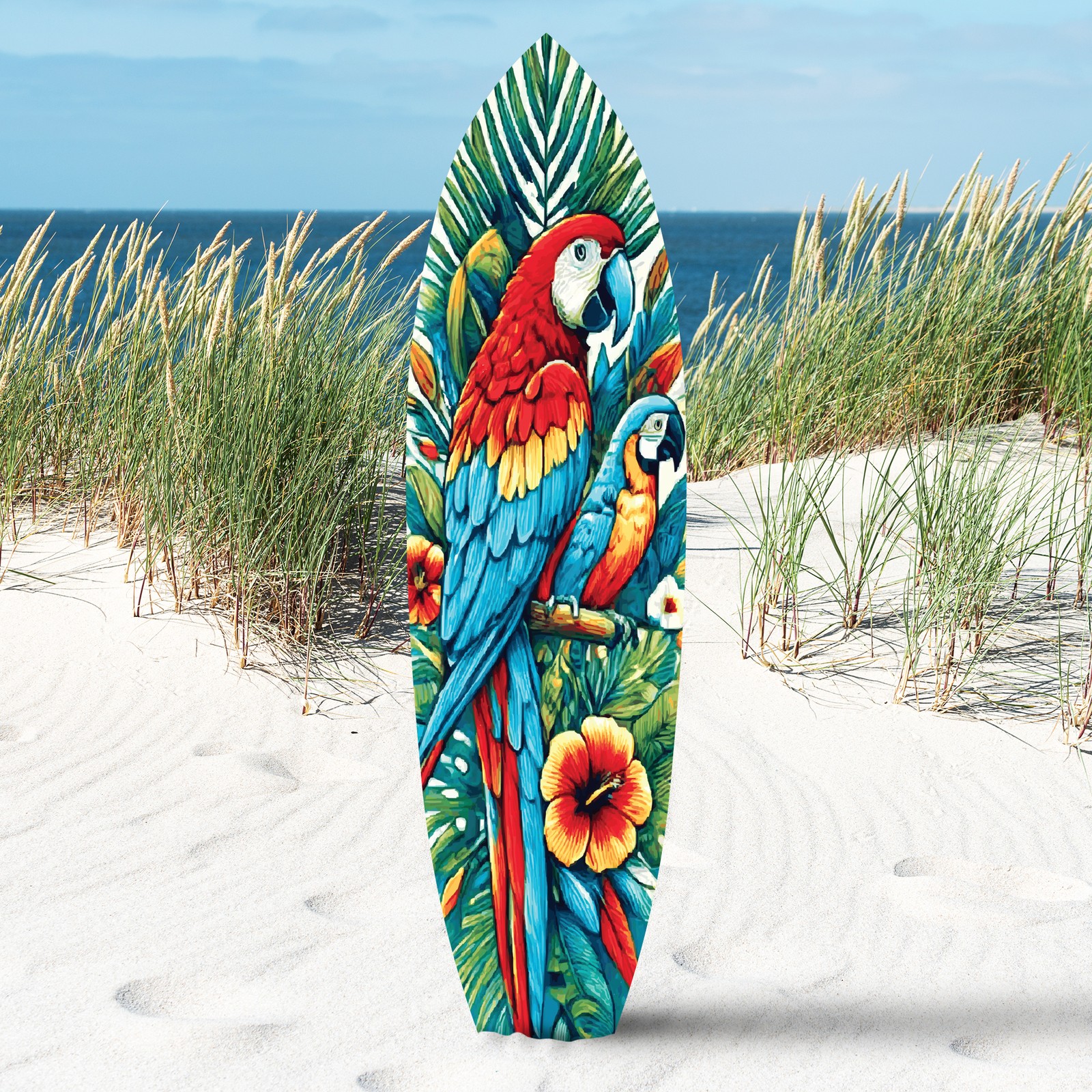 Outdoor Parrot Surfboard Wall Art Tropical Theme, Decorative PVC, 3 - 5 Feet
