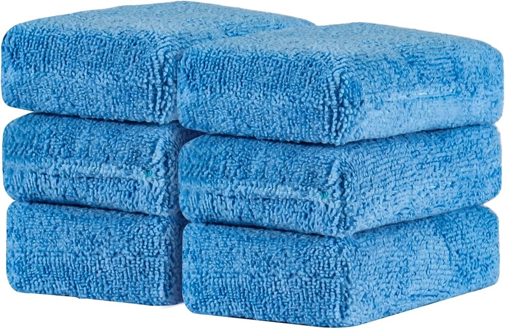Sukh 6 Pack Microfiber Rectangle Sponge Detailing Pads - Wax Blue