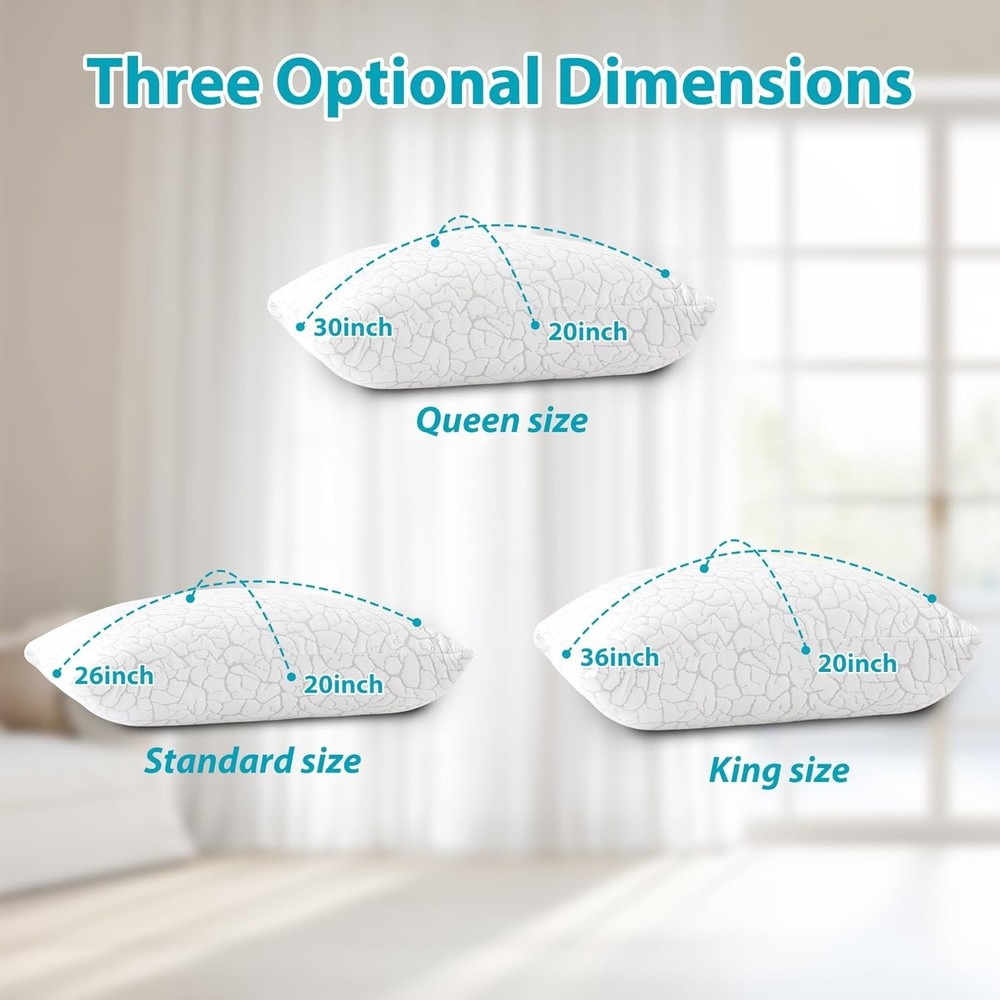Cooling Pillows for Sleeping 2 Pack, Adjustable Shredded Memory Foam Pillows ...