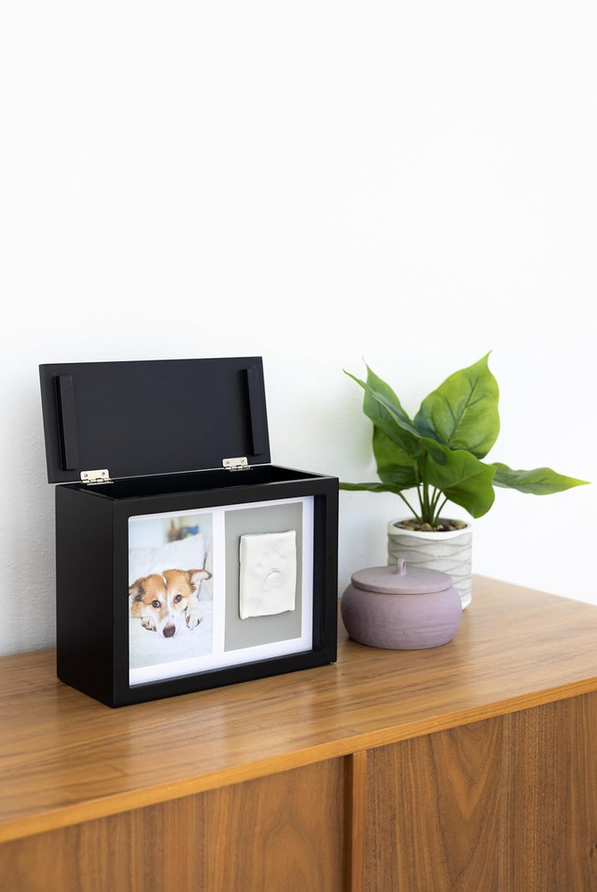 Pet Memory Box & Urn – Solid Wood, Black Finish, Personalized Keepsake with Clay