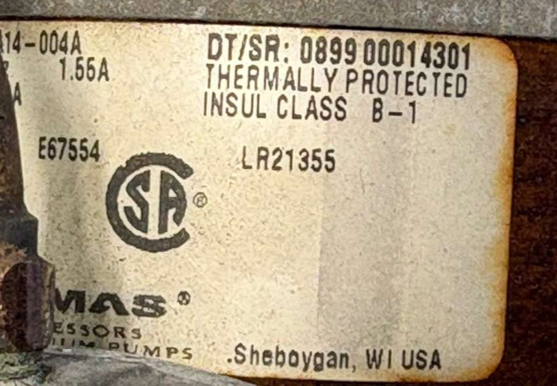 Thomas Diaphragm Compressor Vacuum Pump Model 107CA14-004A, 608102A
