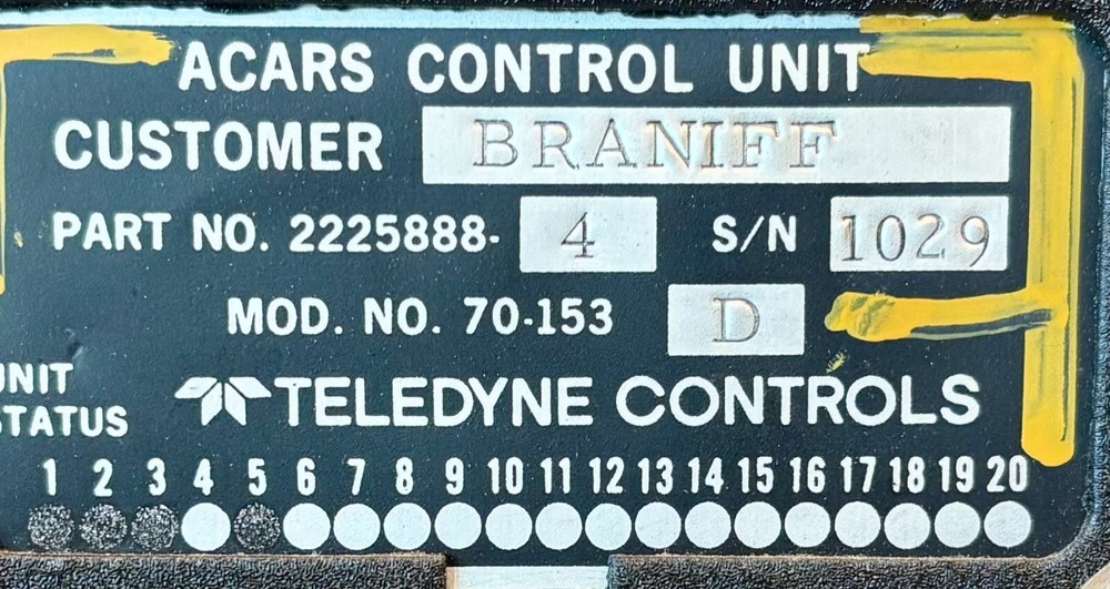 ACARS Control Unit 70153D 2225888-4 Removed Working
