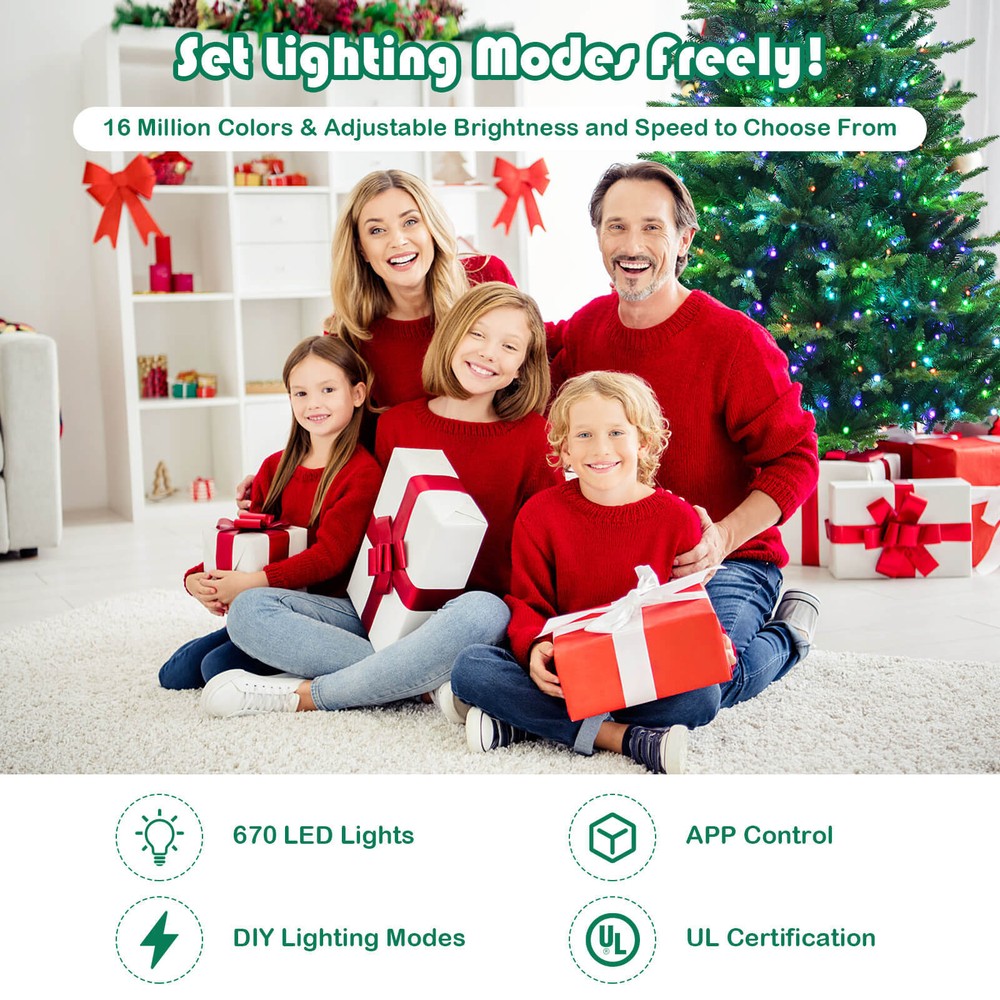 8ft App-Controlled Pre-lit Christmas Tree w/ DIY Modes Multicolor Lights