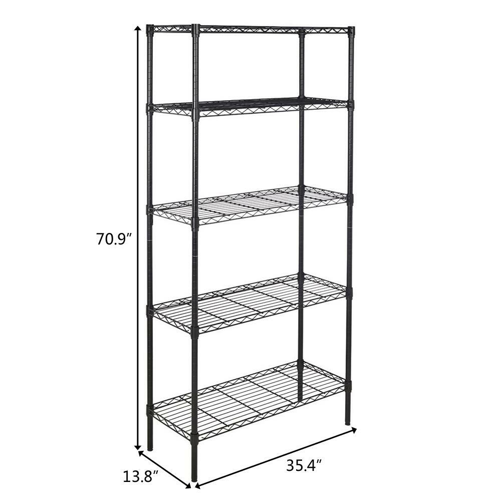 Chrome/Black 5-Shelf Steel Wire Tier Layer Shelving 72x36x14" Storage Rack