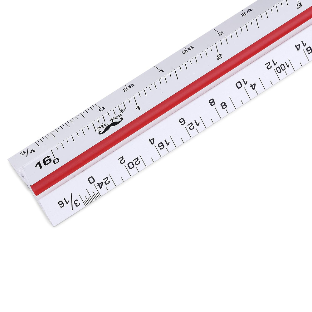 - Metric Engineer Scale Ruler, Ruler, 12" Aluminum Scale Ruler, Triangular Scale