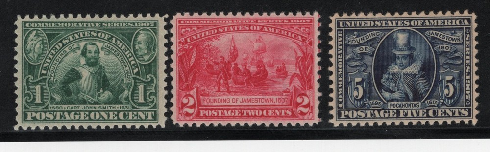 US 1907 SC 328-330 MNH JAMESTOWN SET EXTREMELY FINE  ALL WITH COA