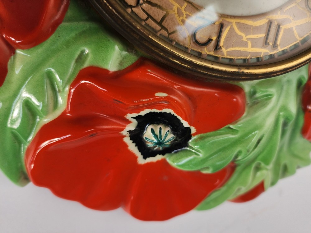 Vtg German Ceramic Poppy Clock