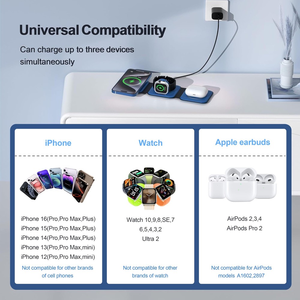 UCOMX 3 in 1 Charging Station for Multple Devices,Foldable 3 1 Blue