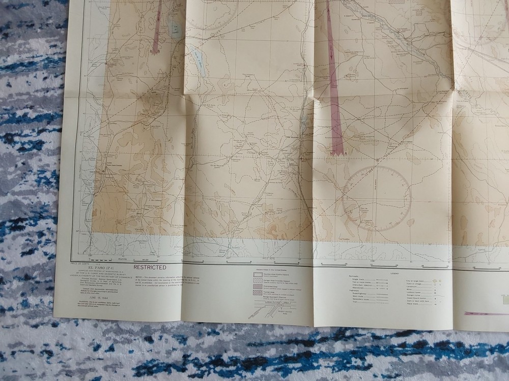 1944 WWII Sectional Aeronautical Chart Pilot Map El Paso, Marfa TX