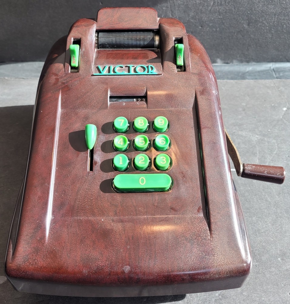 Vintage Victor Hand Crank Bakelite 10 Key Adding Machine - Needs Repair