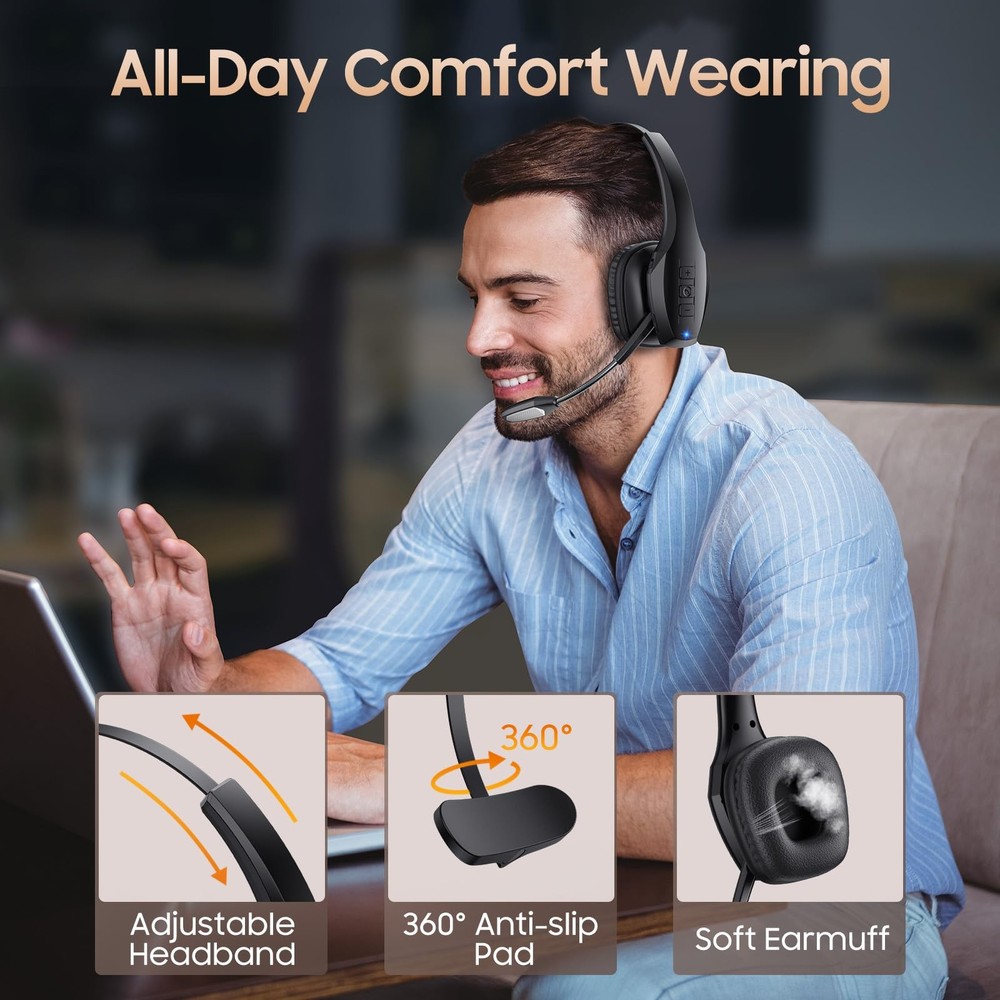 Trucker Bluetooth Headset, Wireless Headset with Mic, Bluetooth Headsets with...