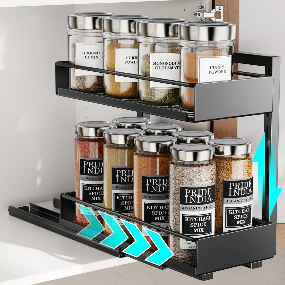 Spice Racks for Inside Cabinet - 1 Pack Peel and Stick Pull out Spice Rack Ea...