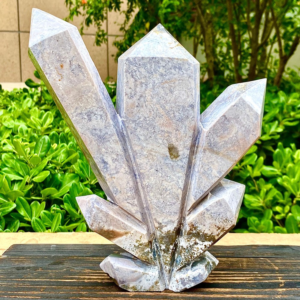 6.09LB Natural Water Grass Agate Column Quartz Multi pointed Column