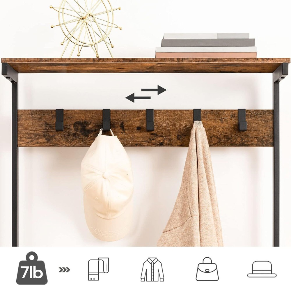 HOOBRO Hall Tree with Bench, Coat Rack Shoe Storage, Rustic Brown, Black