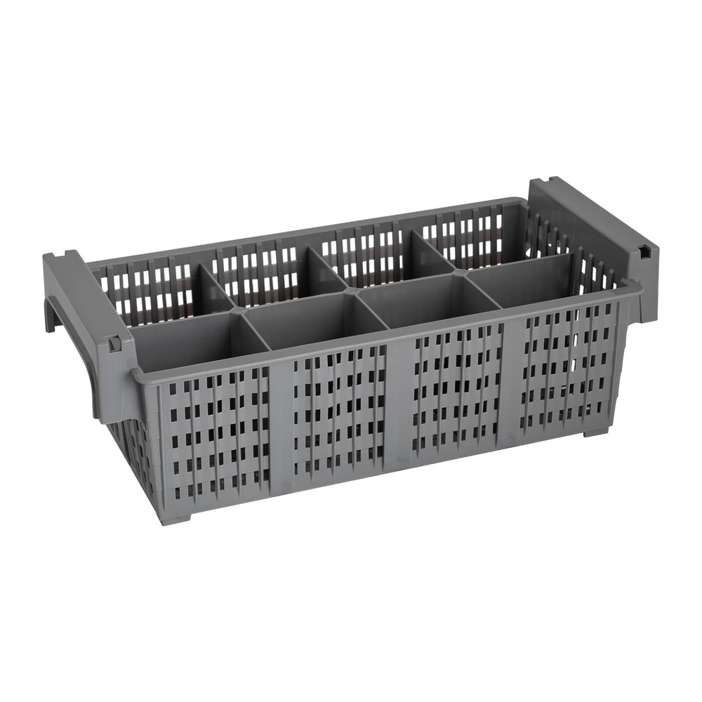 2pcs Flatware Set in PP Buffet 8 Compartments Flatware Drying Container Gray