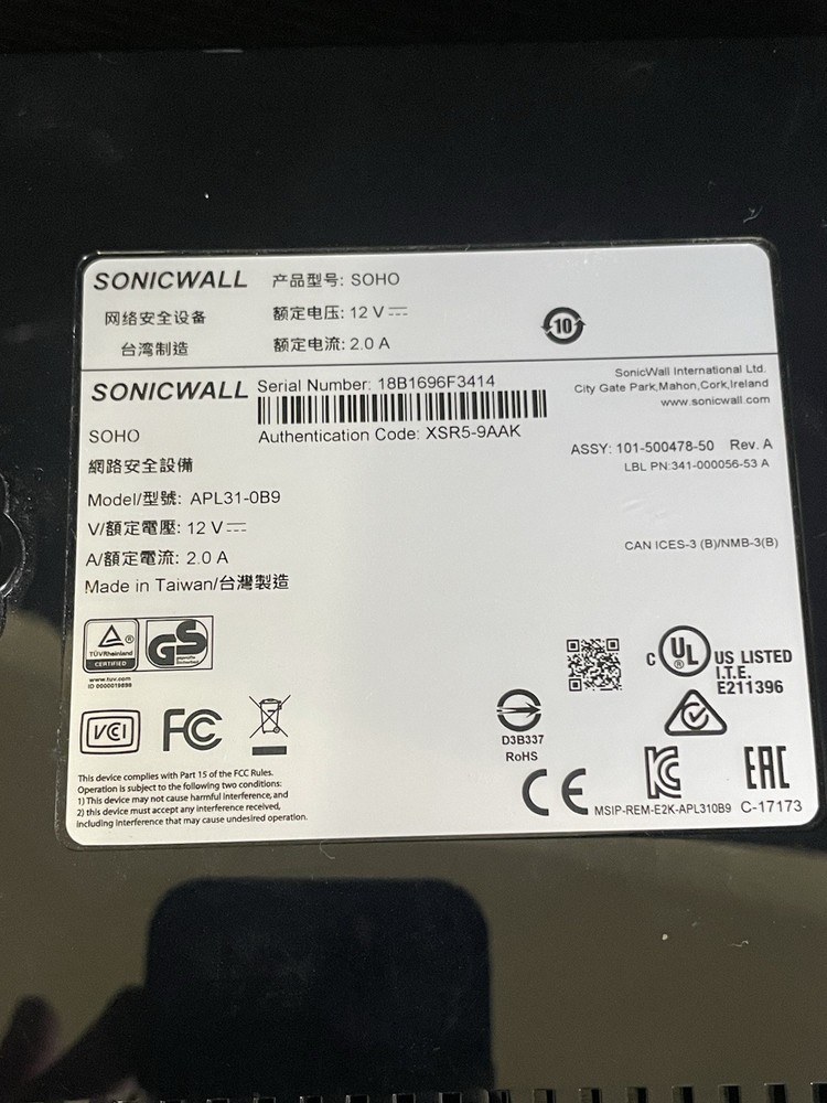 SonicWall SOHO APL31-0B9 Firewall Security Appliance Untested